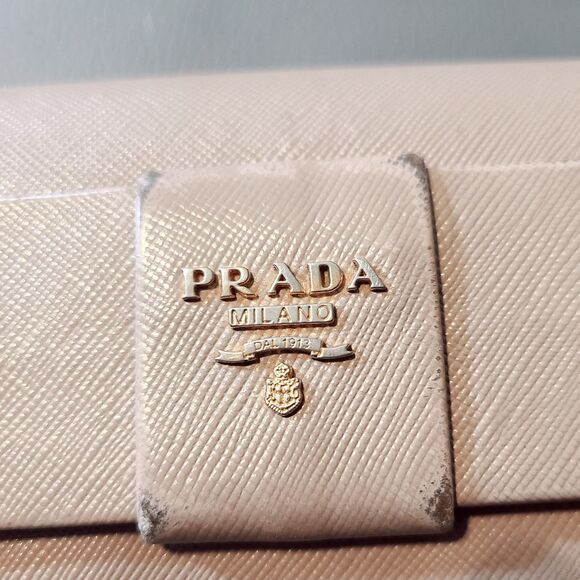 Prada (Authentic) Champagne Pink Leather & Gold w/ Bow Accent Fiocco Long Wallet - Picture 7 of 13
